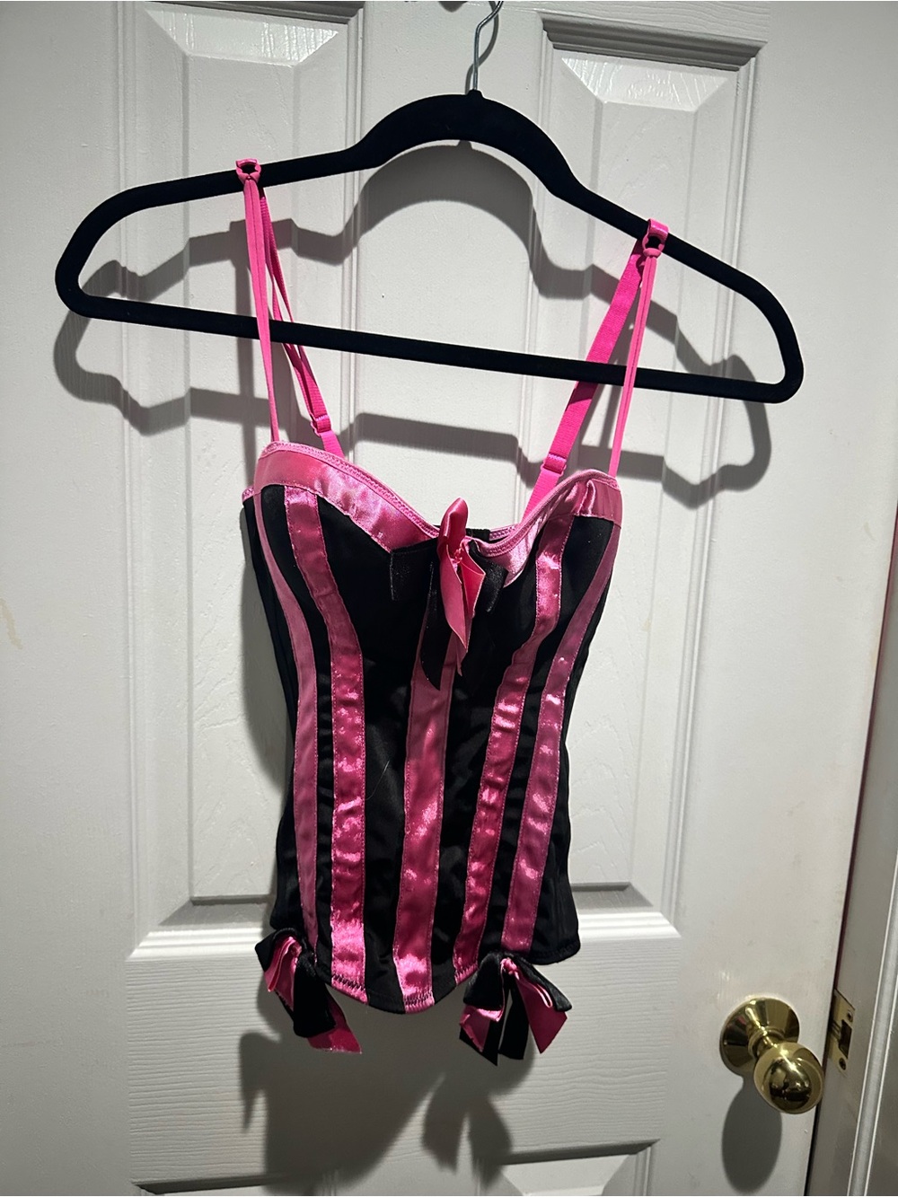 Satin Pink & Black Bustier Chemise with Bow Accents